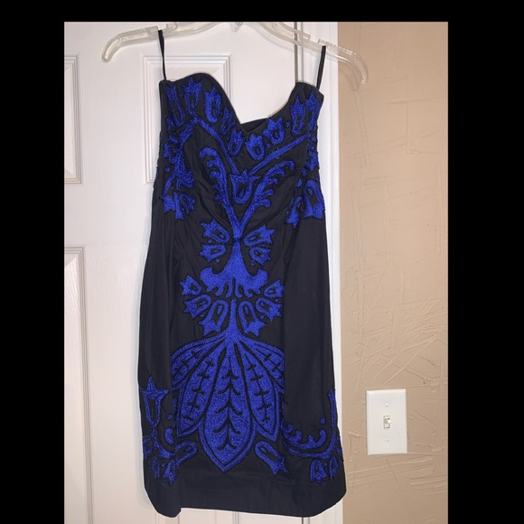 French Connection Strapless Black Blue Bead Dress - Picture 2 of 7